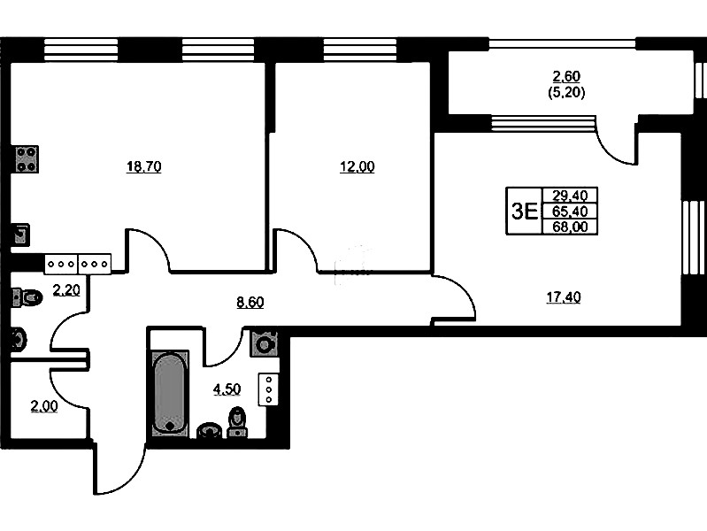 2-комнатная квартира 68 м², 9/13 эт., ЖК «Тайм Сквер»